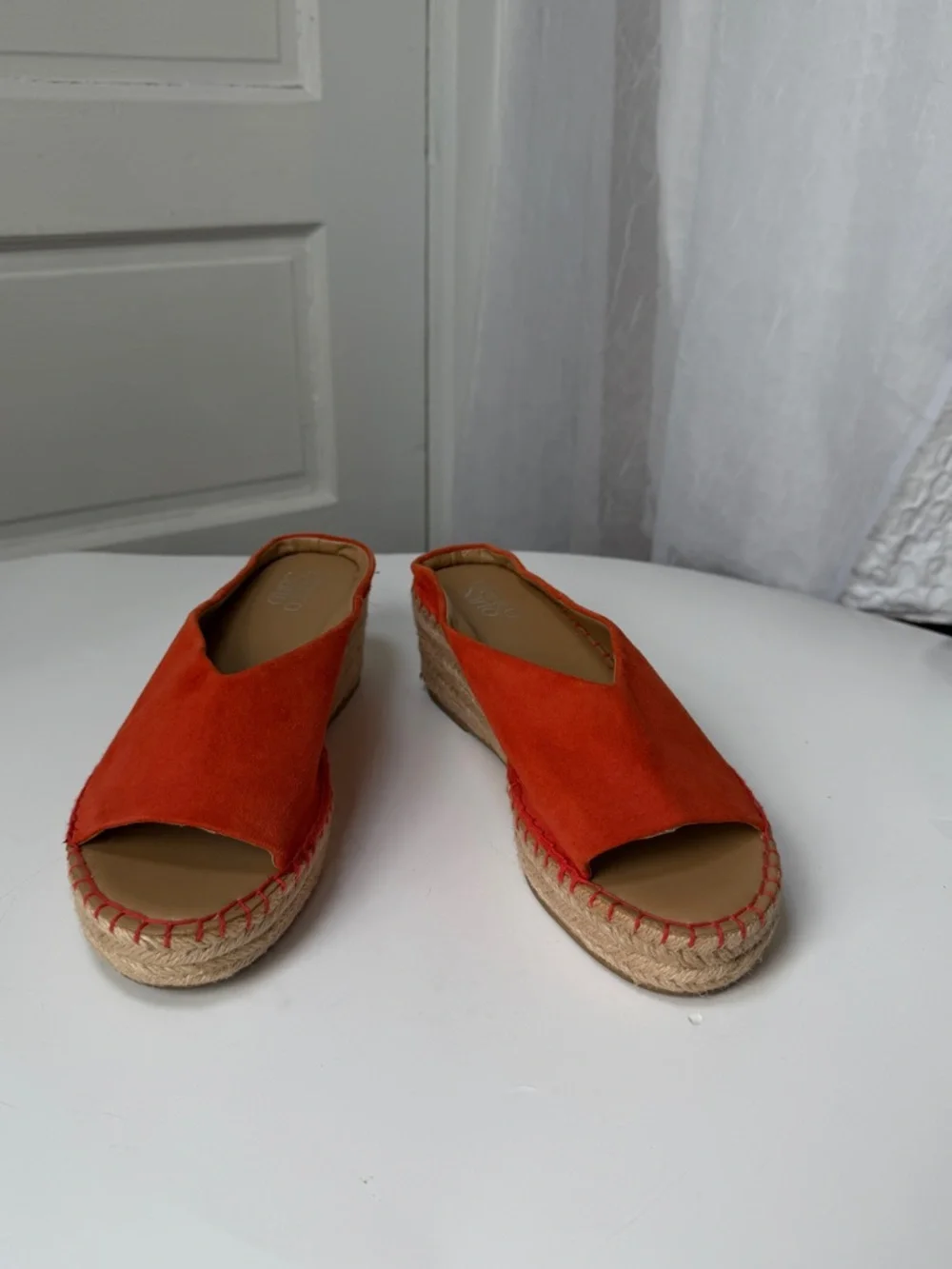 Franco Sarto L-Pine Orange Suede Open-Toe Espadrille Wedge Slip On Sandals Beach